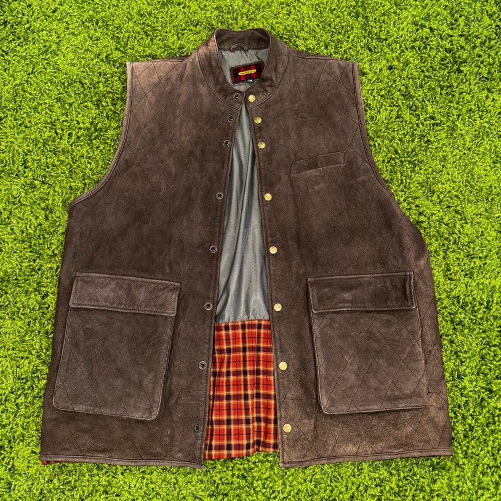 BraeVal Quilted Buffalo Nubuck Leather Vest Size 2XL (24.5x30)